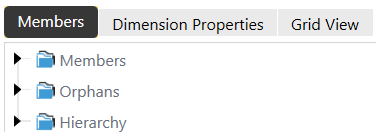 The Members tab has a blue background with white text and a list on the left side with options to view dimensions. Each option an arrow to the left that can be expanded.